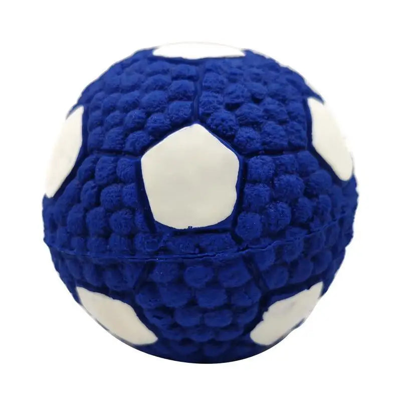 Balle pour chien qui fait du bruit bleu et blanc avec surface texturée en peluche pour jeu interactif