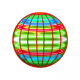 Balle volante boomerang lumineux avec boule disco rouge et lumières néon tourbillonnantes vert bleu rose blanc