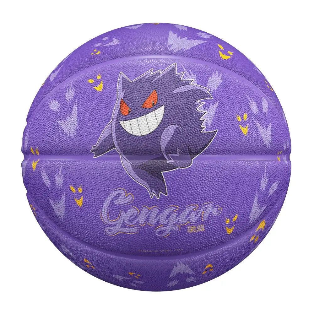 Ballon basket pokémon violet avec ectoplasma gengar aux yeux orange entouré de symboles fantômes jaunes