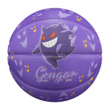 Ballon basket pokémon violet avec ectoplasma gengar aux yeux orange entouré de symboles fantômes jaunes