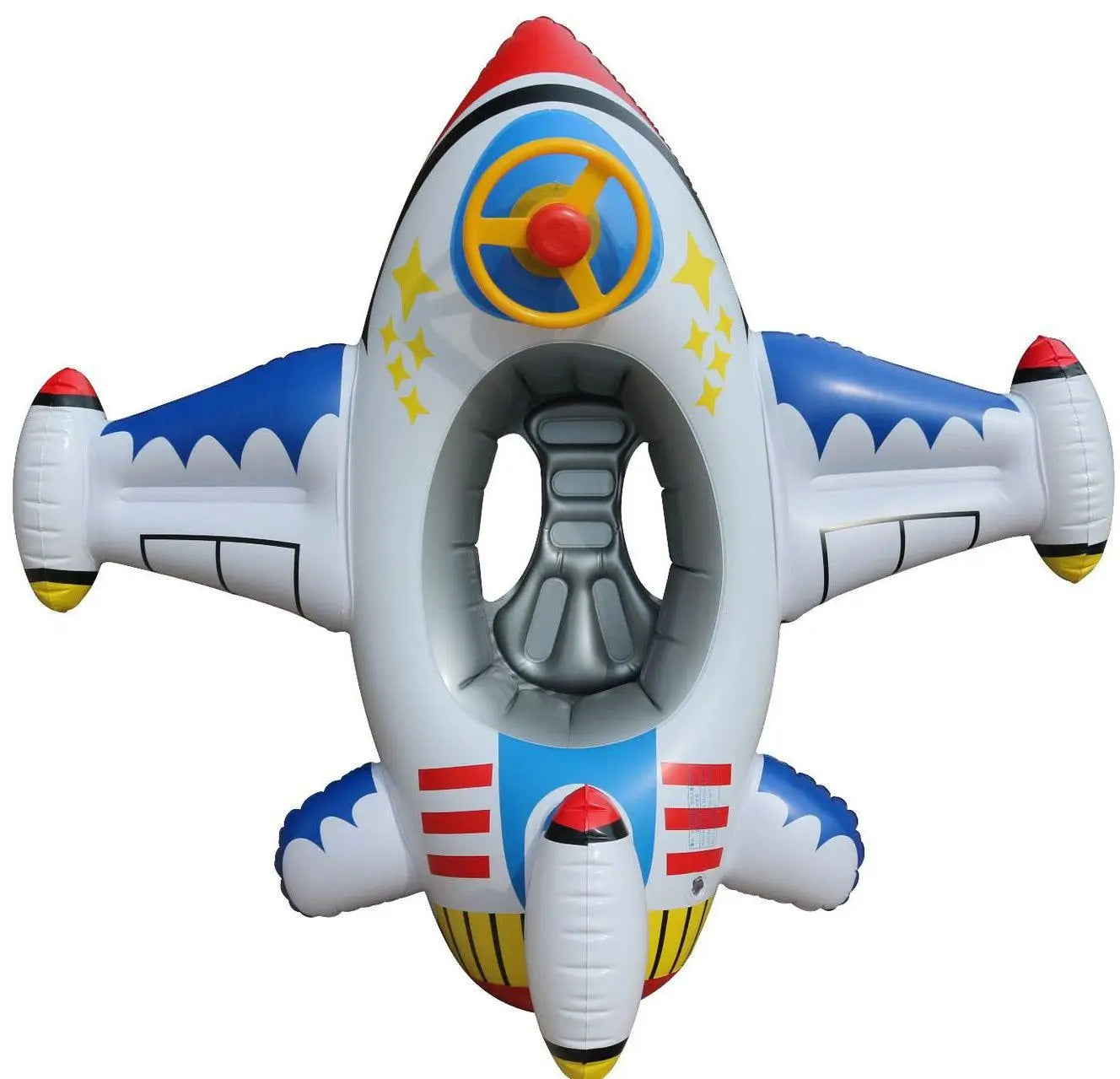 Bateau avion gonflable natation pour bébé en pvc environnemental avec couleurs blanc bleu rouge et jaune