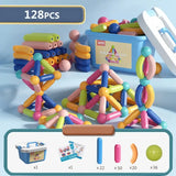 Ensemble vibrant de 128 bâtons magnétiques jouets de construction en couleurs vives avec formes variées spheres et connecteurs