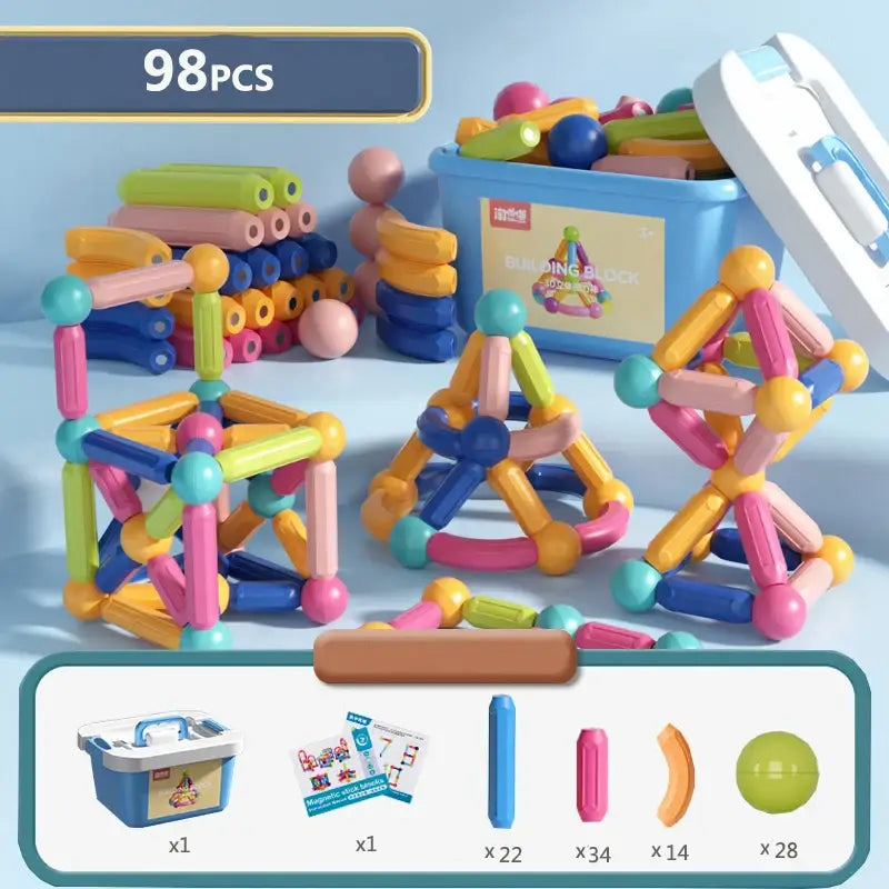 Ensemble de bâtons magnétiques jouets de construction colorés avec formes variées et teintes vibrantes