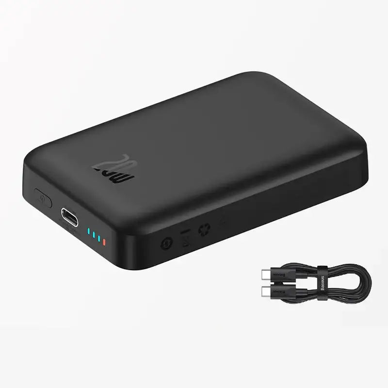Batterie externe magnétique noire 20000 mAh avec capacité massive et câble usb-c pour charge magnétique pratique
