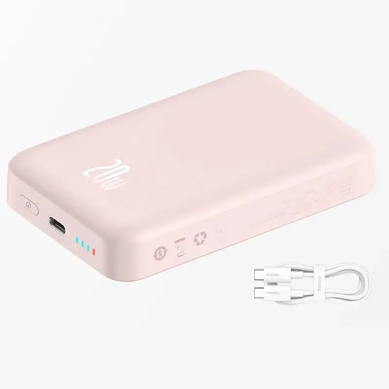 Batterie externe magnétique 20000 mAh rose pastel mat avec capacité massive et charge magnétique rapide