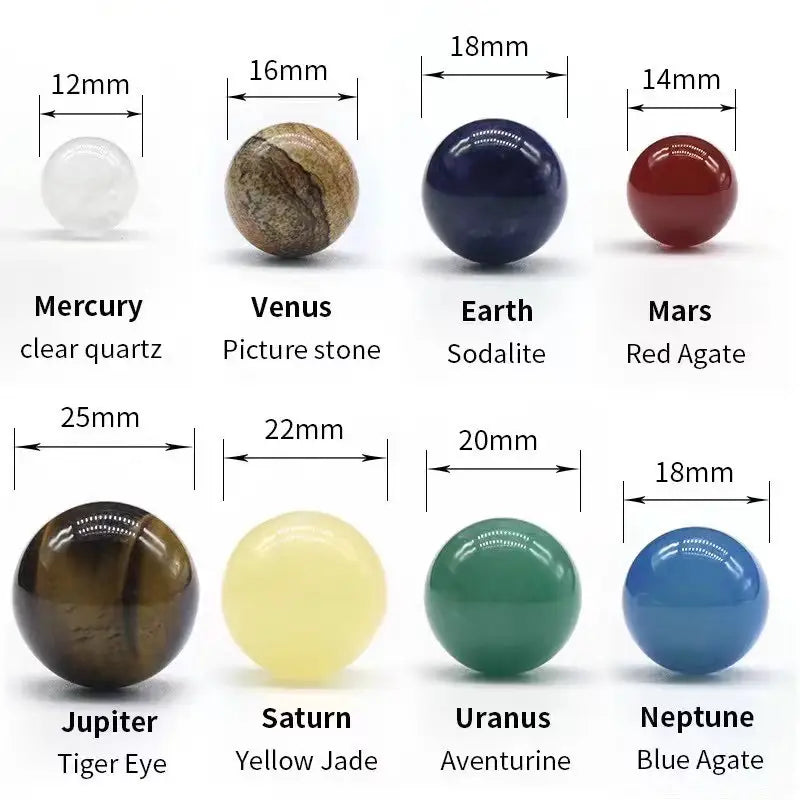Natural Crystal Solar System Marbles