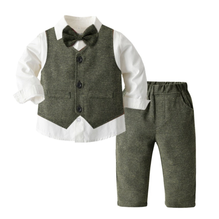 The Little Gentleman's 3-Piece Suit Set | 100% Cotton Vest, Shirt & Trousers