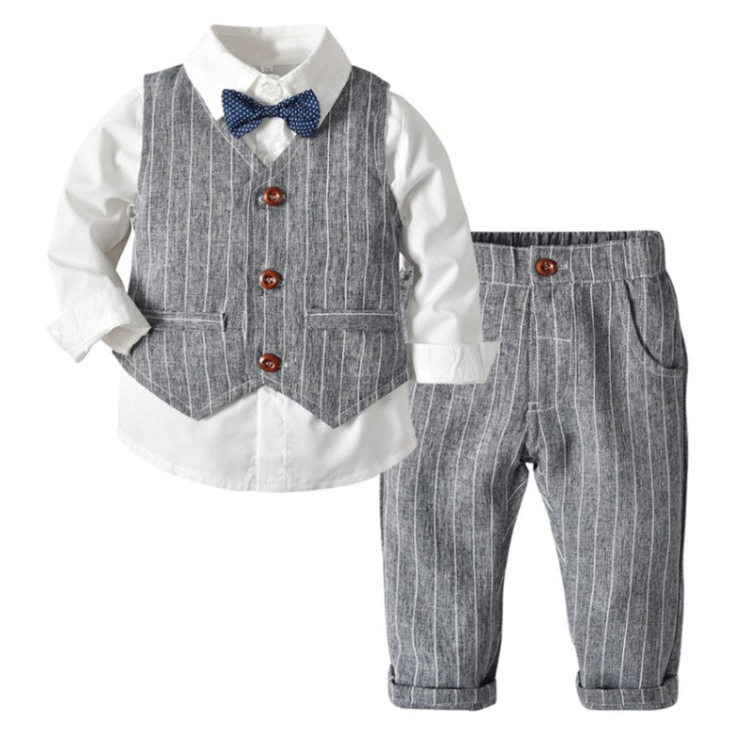 The Little Gentleman's 3-Piece Suit Set | 100% Cotton Vest, Shirt & Trousers