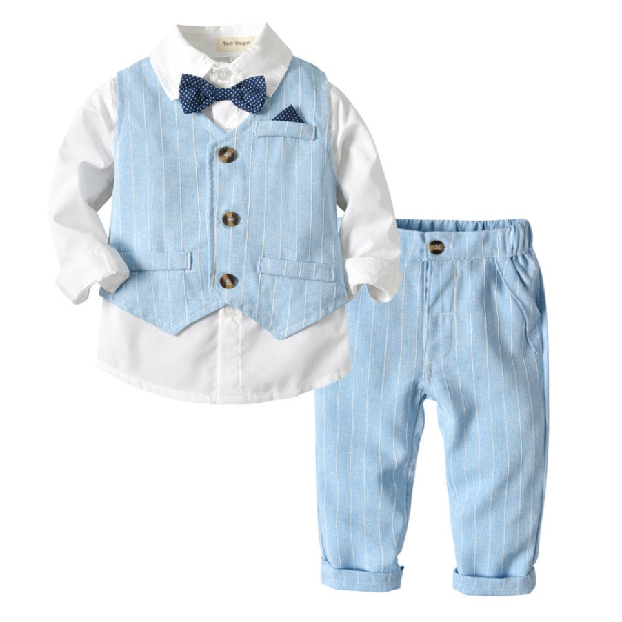 The Little Gentleman's 3-Piece Suit Set | 100% Cotton Vest, Shirt & Trousers