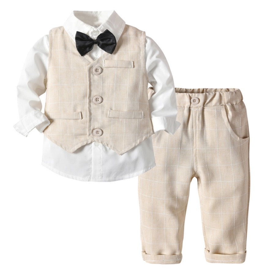 The Little Gentleman's 3-Piece Suit Set | 100% Cotton Vest, Shirt & Trousers