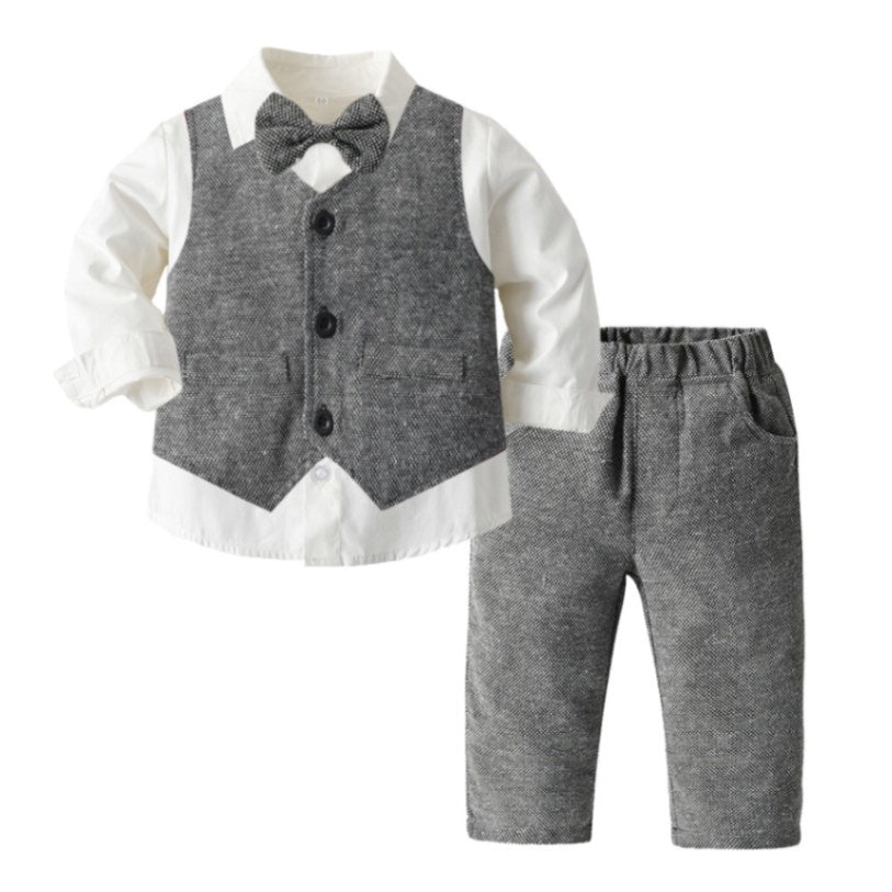 The Little Gentleman's 3-Piece Suit Set | 100% Cotton Vest, Shirt & Trousers