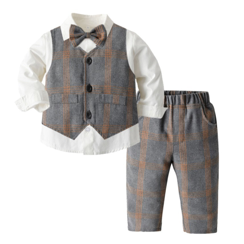 The Little Gentleman's 3-Piece Suit Set | 100% Cotton Vest, Shirt & Trousers