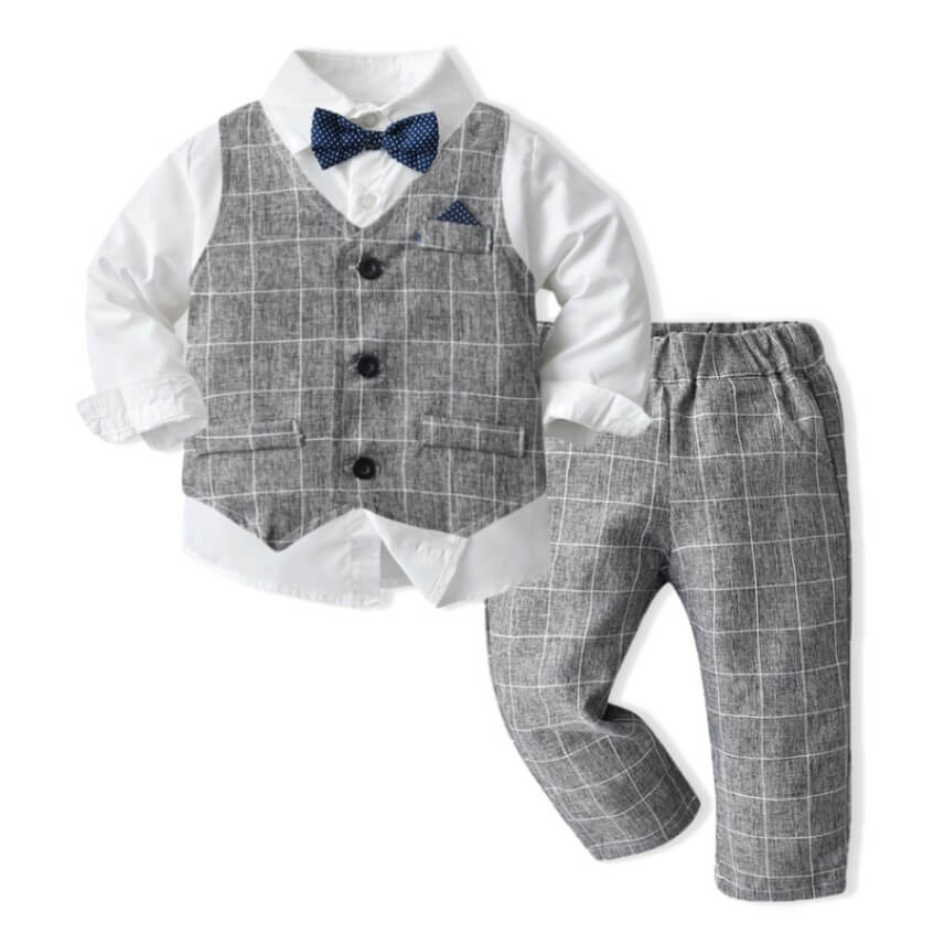 The Little Gentleman's 3-Piece Suit Set | 100% Cotton Vest, Shirt & Trousers