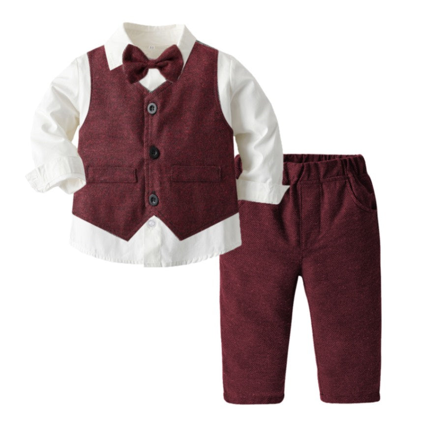The Little Gentleman's 3-Piece Suit Set | 100% Cotton Vest, Shirt & Trousers