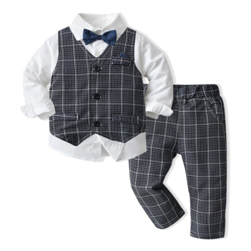 The Little Gentleman's 3-Piece Suit Set | 100% Cotton Vest, Shirt & Trousers