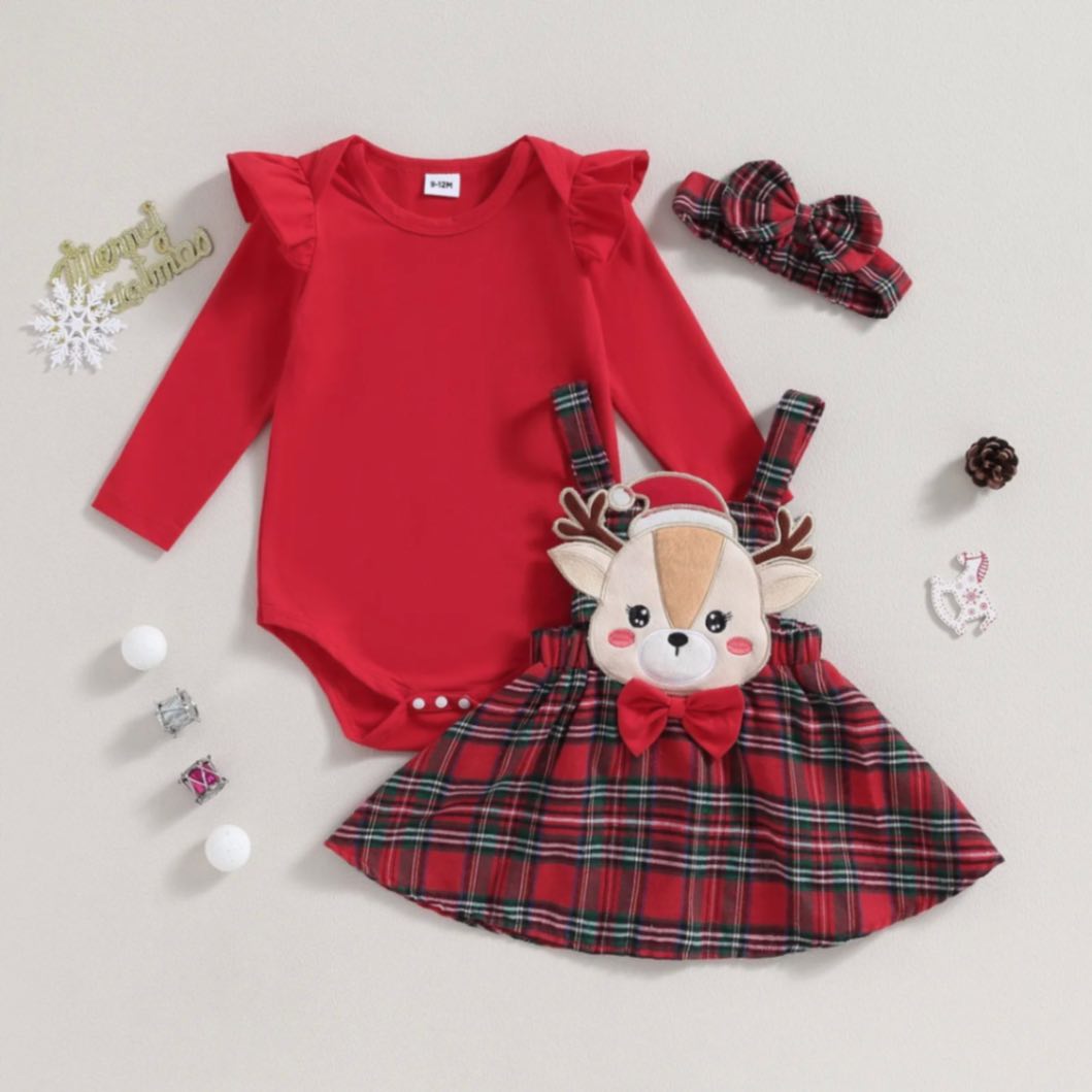 Set Natalizio Renna Felice | Outfit da Festa 3 Pezzi
