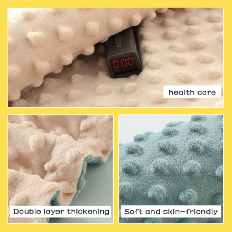 Copertina per Neonati in Peluche Blu con Nastro e Motivo a Pois sul Retro | Pile Sensoriale a Doppio Strato