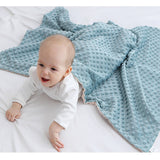 Copertina per Neonati in Peluche Blu con Nastro e Motivo a Pois sul Retro | Pile Sensoriale a Doppio Strato