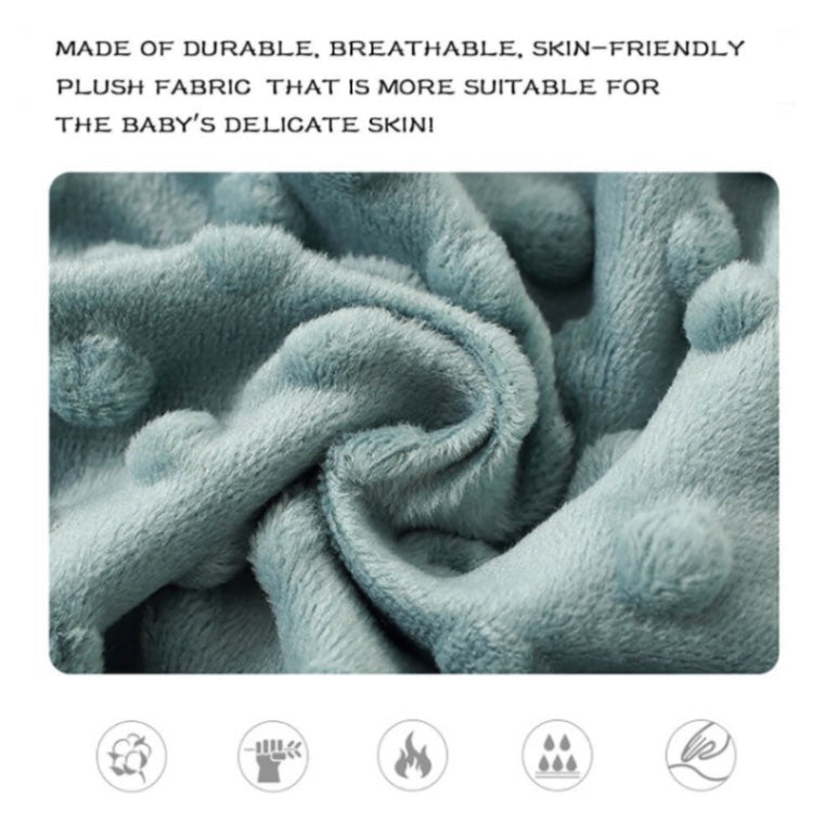 Copertina per Neonati in Peluche Blu con Nastro e Motivo a Pois sul Retro | Pile Sensoriale a Doppio Strato