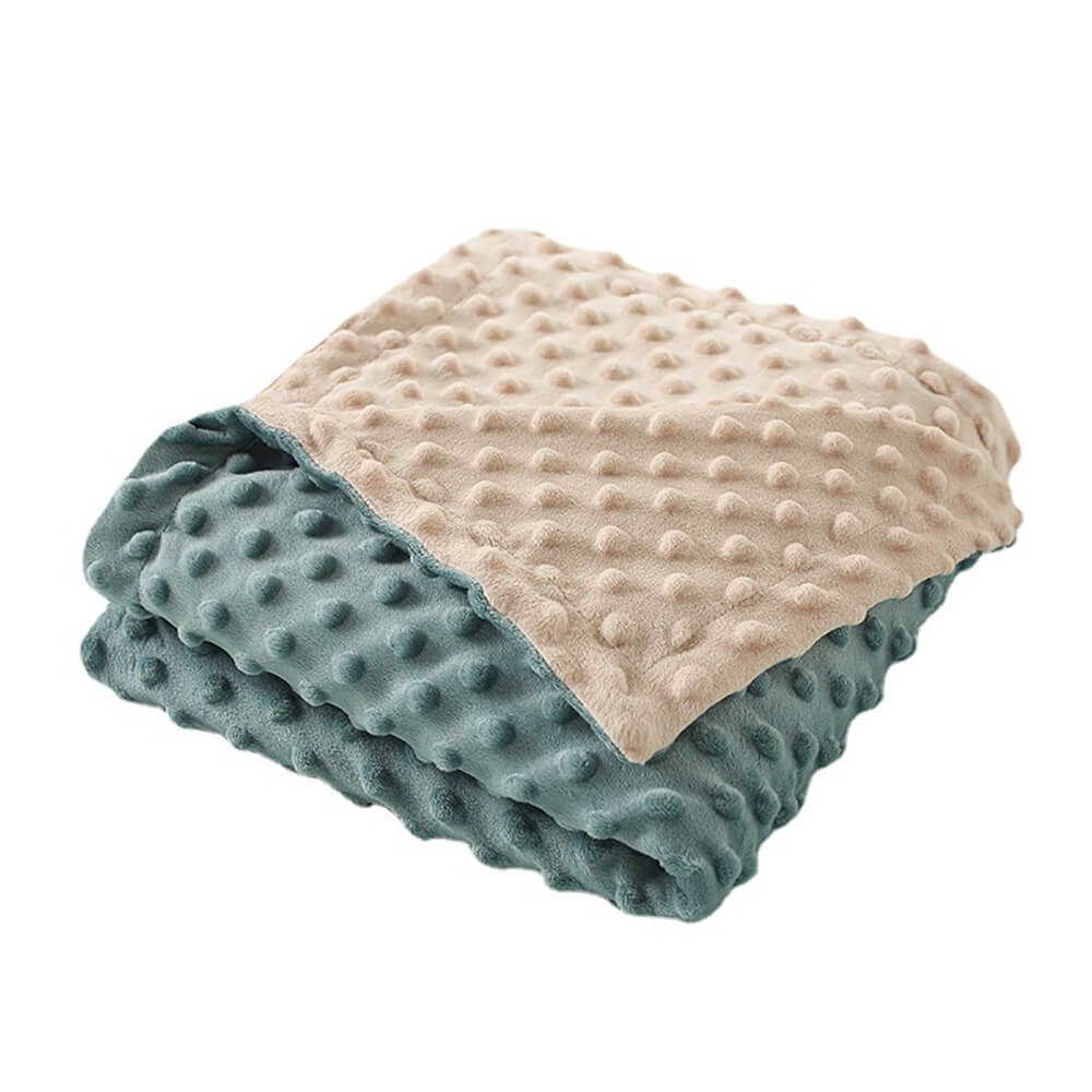 Copertina per Neonati in Peluche Blu con Nastro e Motivo a Pois sul Retro | Pile Sensoriale a Doppio Strato