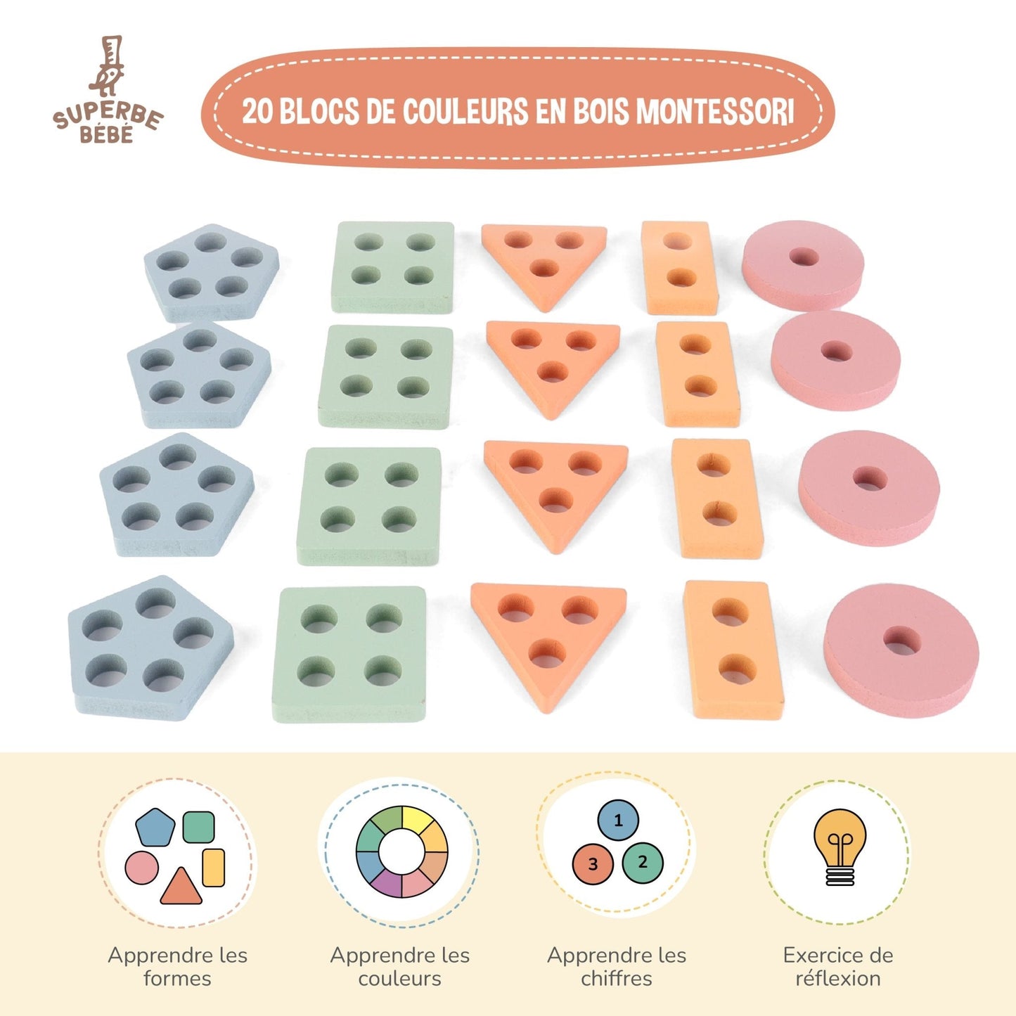 Blocs en bois à empiler - Jeu d'éveil