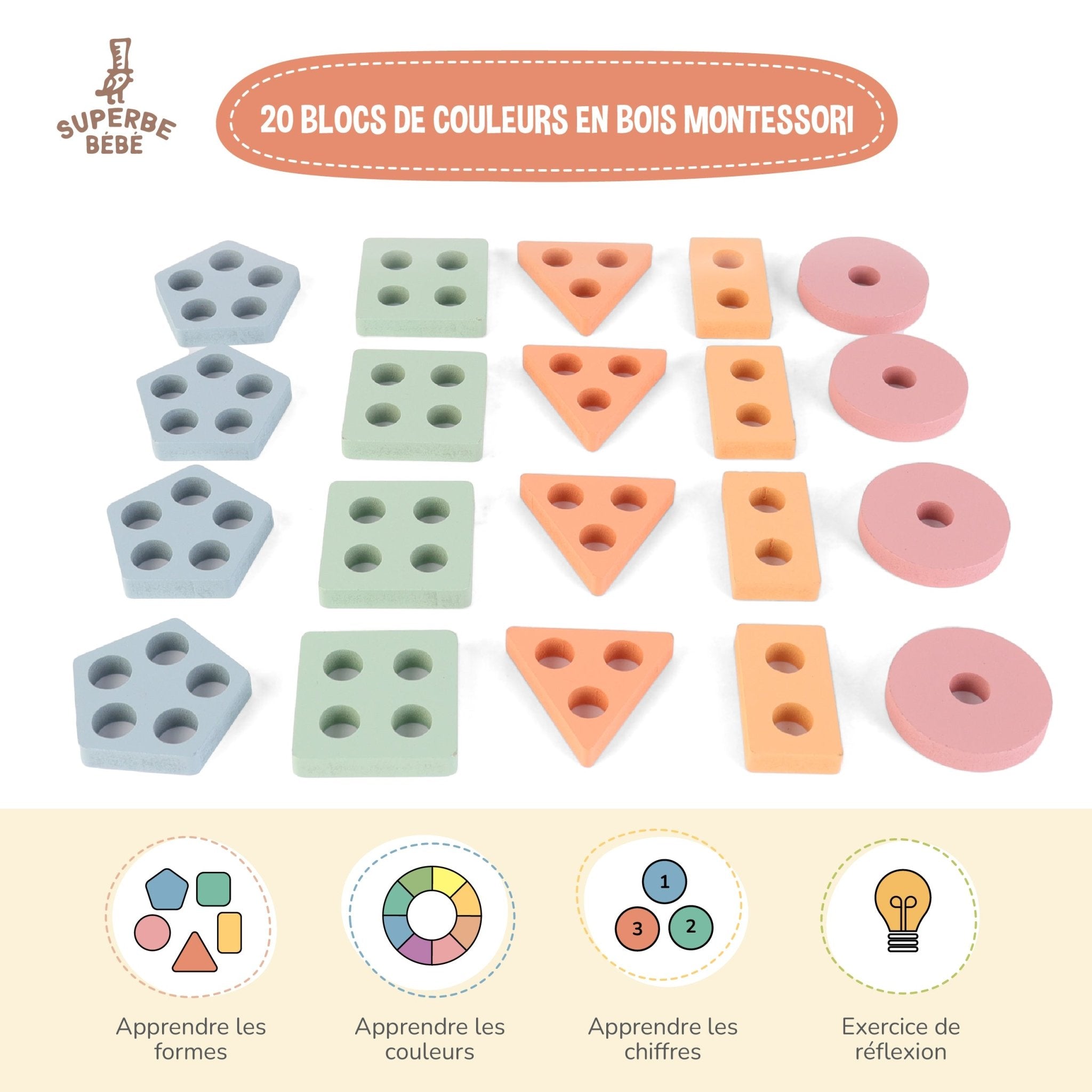 Blocs en bois à empiler - Jeu d'éveil