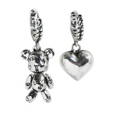 Boucles d’oreilles argent nounours avec pendentifs cœur et nounours gravés love et peace sur créoles chaînes texturées