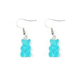 Boucles d’oreilles bonbons nounours turquoise en forme d’ourson en gomme avec crochets argentés