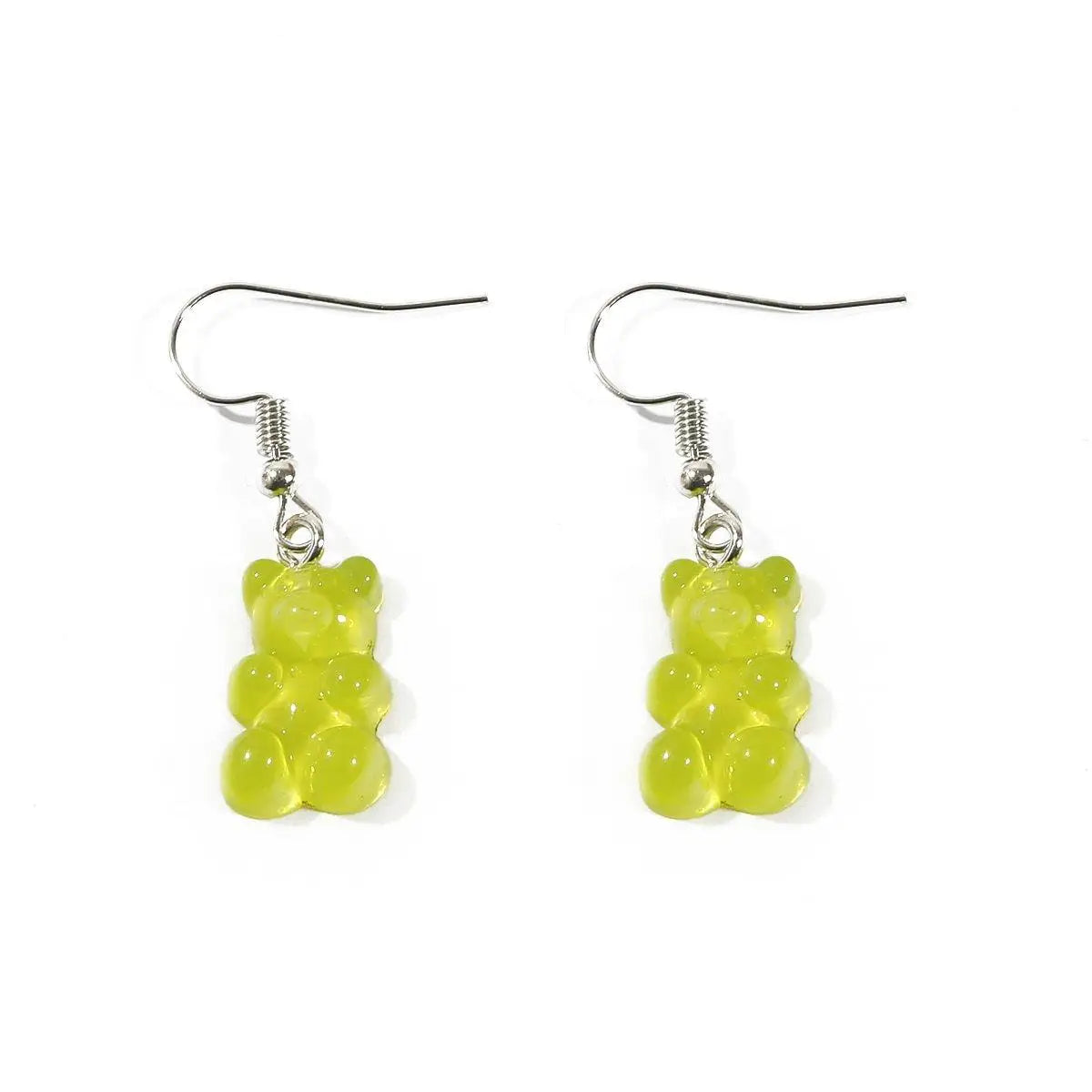 Boucles d’oreilles bonbons nounours en forme d’oursons verts lime avec crochets en argent élégant