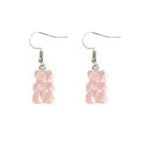 Boucles d’oreilles bonbons nounours en résine translucide rose avec crochets argentés pour oreilles percées