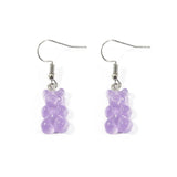 Boucles d’oreilles bonbons nounours en forme d’oursons translucides lavande avec crochets poissons en argent