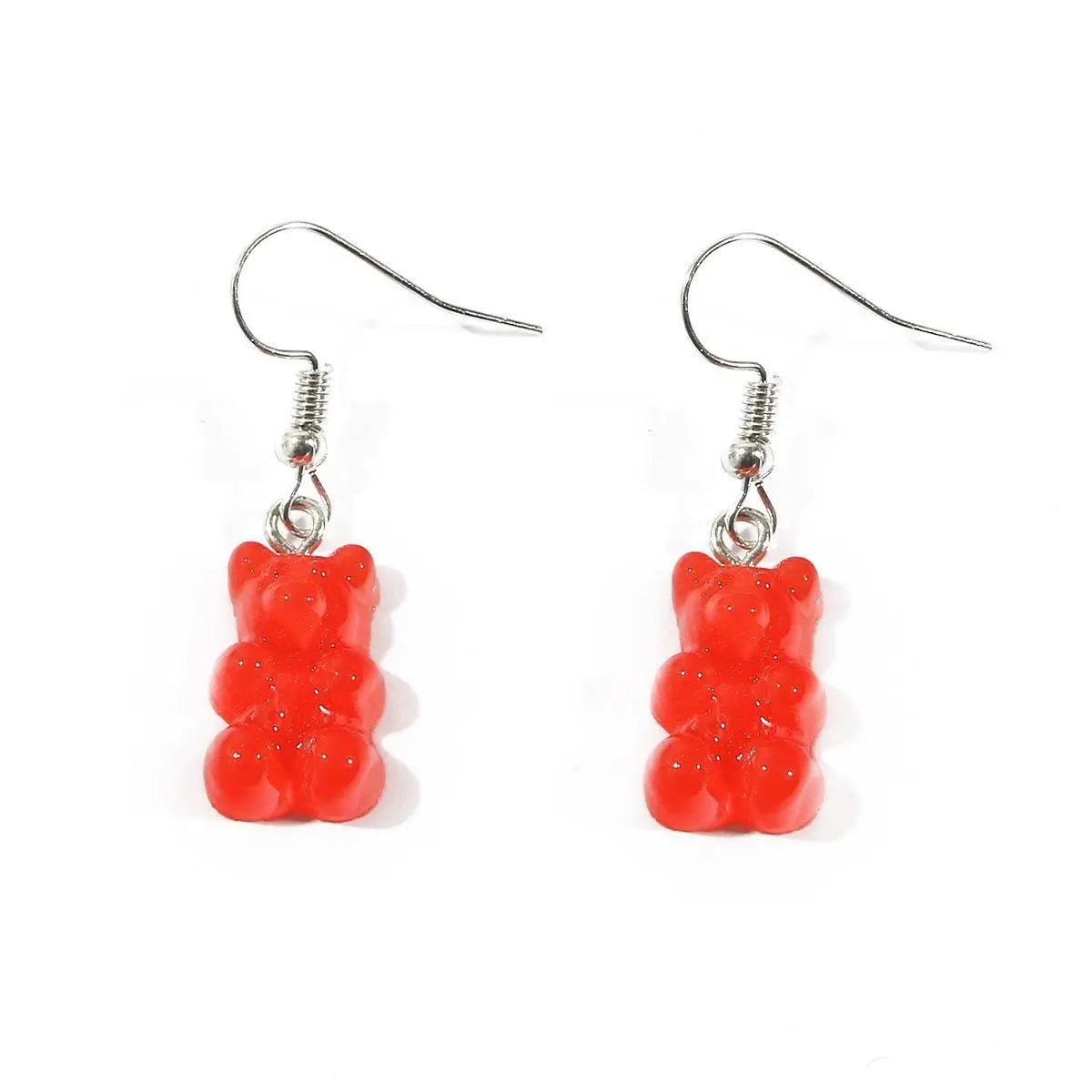 Boucles d’oreilles bonbons nounours rouges en forme d’ourson en gomme avec crochets argentés en poisson