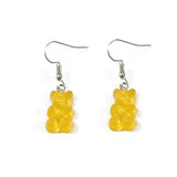 Boucles d’oreilles nounours jaunes en forme de bonbons avec crochets argentés pour oreilles percées