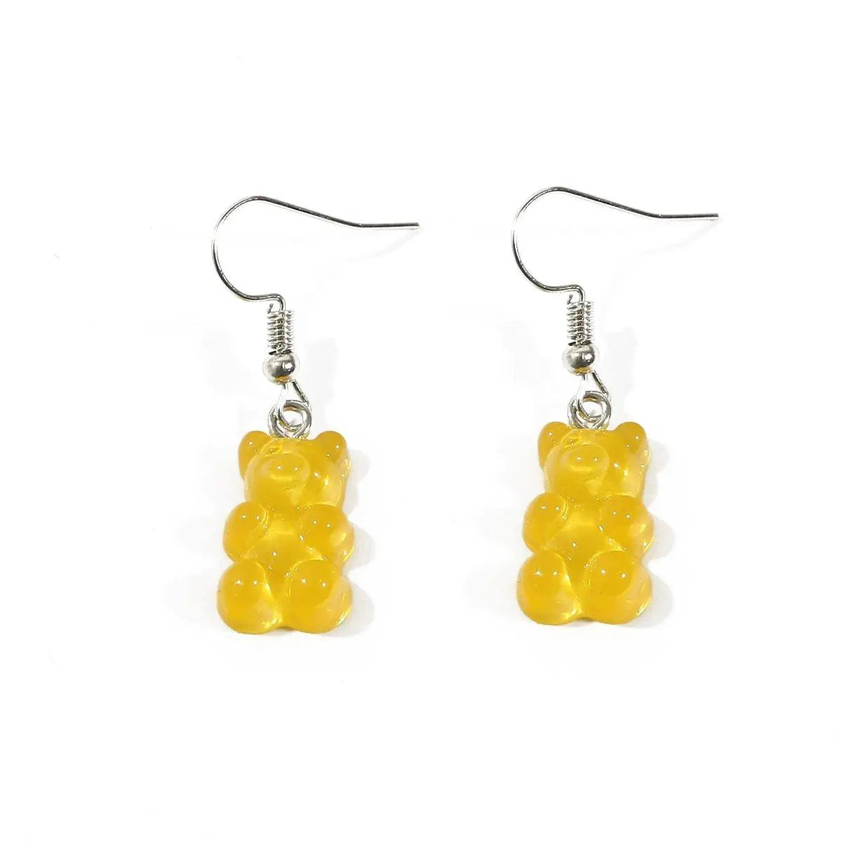 Boucles d’oreilles nounours jaunes en forme de bonbons avec crochets argentés pour oreilles percées