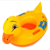 Bouée gonflable pour bébé canard jaune en forme de canard jaune avec bec orange et logo duck float bleu