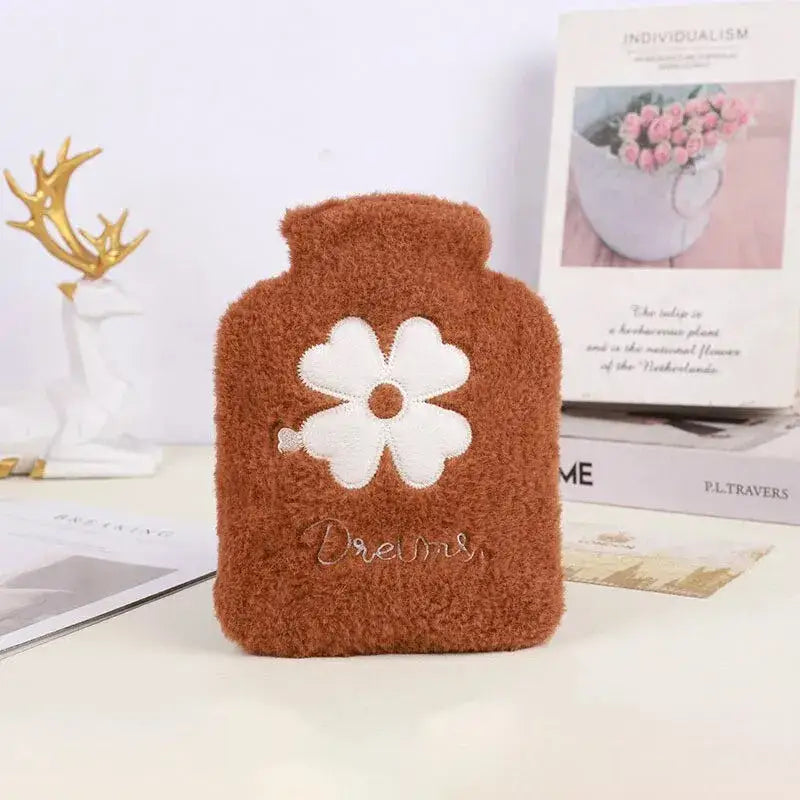 Hot water bottle with plush cover