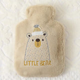 Bouillotte peluche beige avec dessin ours en bonnet et texte little bear pour enfant peluche lapin alternative