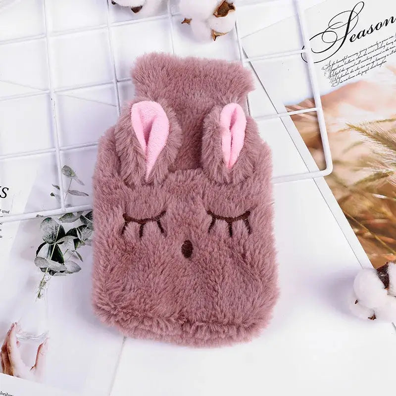 Bouillotte peluche lapin rose avec texture douce et yeux brodés pour bouillotte peluche eau chaude confortable