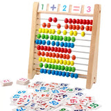 Boulier de calcul mathématique en bois éducatif avec perles colorées rouge jaune vert bleu sur tiges argentées pour calcul mathématique
