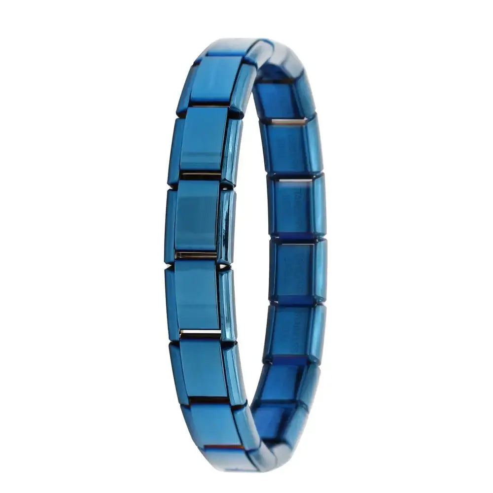 Bracelet à breloques en acier inoxydable bleu métallique composé de maillons rectangulaires résistants