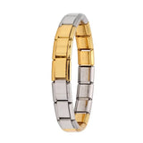 Bracelet à breloques en acier inoxydable incarne l’alliance parfaite de maillons bicolores or et argent à partir d’un matériau résistant