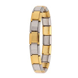 Bracelet à breloques en acier inoxydable incarne l’alliance parfaite de métal doré et argenté avec maillons rectangulaires interconnectés