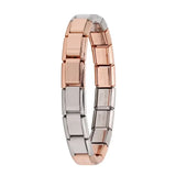 Bracelet à breloques en acier inoxydable incarnant l’alliance parfaite de rose gold et argent avec liens modulaires
