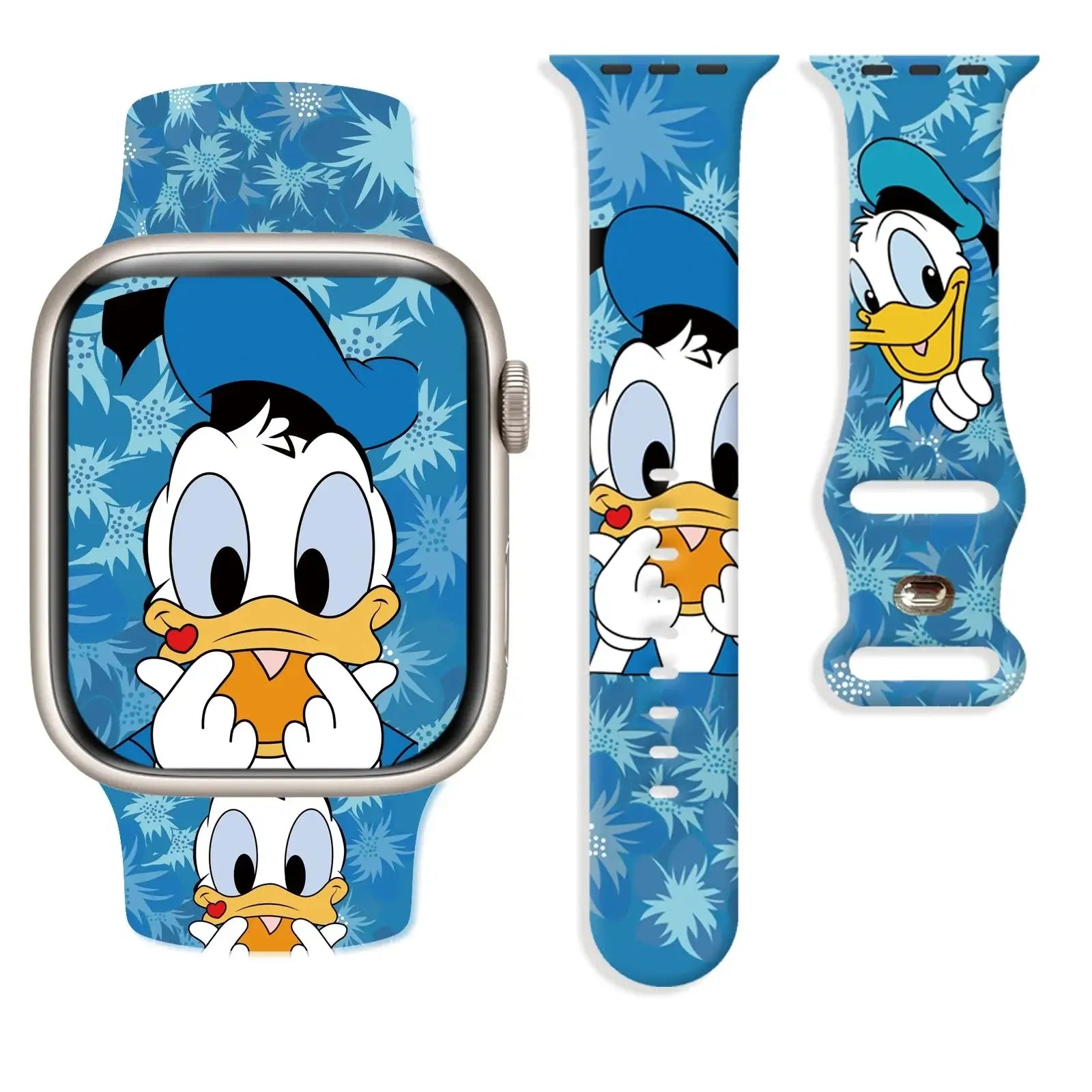 Bracelet apple watch bleu en matière souple avec design donald duck et motifs flocons pour watch disney mickey