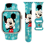 Bracelet apple watch disney mickey en silicone matière souple avec motif floral teal et oreilles noires rouge