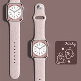 Bracelet apple watch kirby en silicone souple rose avec personnages kirby embossés et texte kirby