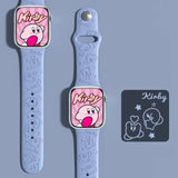 Bracelet apple watch kirby en silicone souple bleu clair avec personnages kirby et coeurs embossés pour apple watch