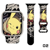 Bracelet apple watch en silicone pikachu avec motifs en noir et blanc style bande dessinée pour apple watch pikachu