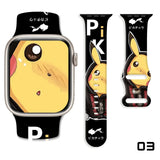 Bracelet apple watch pikachu noir avec personnage jaune et texte japonais pour apple watch pikachu