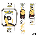 Bracelet apple watch en silicone blanc avec design pikachu et accents d’éclair jaune pour apple watch pikachu